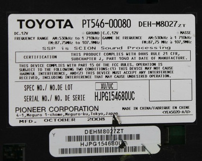 08 09 10 11 12 13 14 SCION XB AM/FM RADIO CD PLAYER RECEIVER PT54600080 OEM