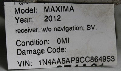 12 13 14 NISSAN MAXIMA AM/FM RADIO CD PLAYER RECEIVER OEM - A-20819 281859DAD1A