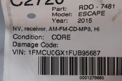 Audio Equipment Radio Receiver AM-FM-CD-MP3 2015-2016 FORD ESCAPE OEM #39972 CJ5T-19C107-FA
