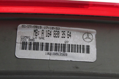 Left Driver Tail Light 164 Type Upper Fits 2010-2012 MERCEDES GL450 OEM #43155 A1648203564