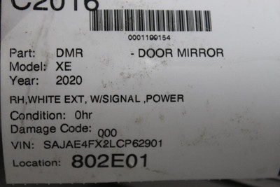 Right Passenger Side White Door Mirror Fits 2020 JAGUAR XE OEM #43323
