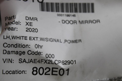 Left Driver Side White Door Mirror Fits 2020 JAGUAR XE OEM #43324 high resolution2