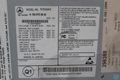 Audio Equipment Radio Fits 2009 MERCEDES GL450 OEM #43438 A1648706994