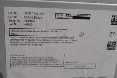 Audio Equipment Radio Receiver And Display 2019-2022 HONDA INSIGHT OEM #44035 39540-TXM-A52, 39171TXMA01