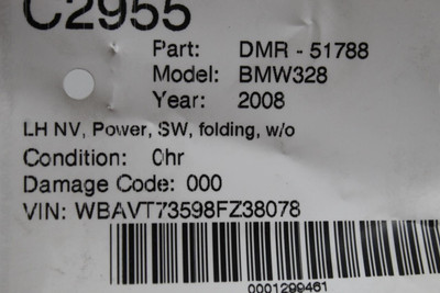 Left Driver Side Gray Door Mirror Power Sedan Fits 2006-2008 BMW 328i OEM #44346 51168046425, 51168046425, 51167906965