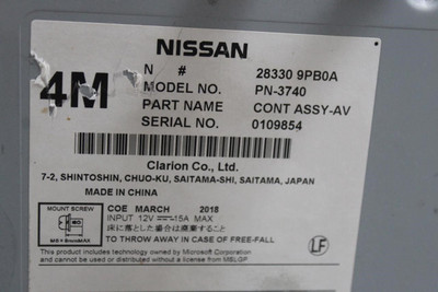 Audio Equipment Radio Receiver Fits 2017-2020 NISSAN PATHFINDER OEM #44859 283309PB0B, 277609PM0A, 283309PB0B, 283309PB0A