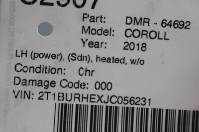 Driver Side View Mirror Sedan Power Heated 2014-2019 TOYOTA COROLLA OEM #45025 8794002F31C0, 8794002F30C0