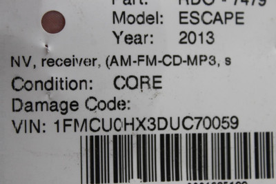Audio Equipment Radio Receiver AM-FM-CD-MP3 Fits 2013-15 FORD ESCAPE OEM #45348 CJ5Z18C869BA, CJ5T19C107BJ, CJ5T19C107BH