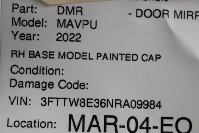 Right Passenger Side Gray Door Mirror Power 2022-2024 FORD MAVERICK OEM #45503 NZ6Z17682H