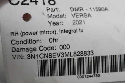 Right Passenger Side Gray Door Mirror Power Fits 2020-21 NISSAN VERSA OEM #45462 963125EF0A, 963015EE9A