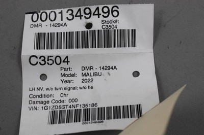 Left Driver Side White Door Mirror Fits 2016-2025 CHEVROLET MALIBU OEM #45930 23251585, 84705487