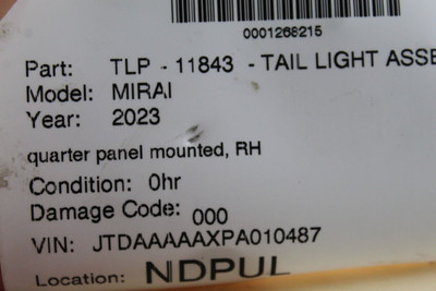Right Passenger Tail Light Quarter Mounted Fits 2021-2025 TOYOTA MIRAI OEM 46089 8155162101, 8155162100