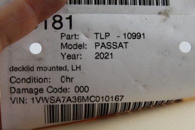 Left Driver Tail Light Decklid Mounted Fits 2020-22 VOLKSWAGEN PASSAT OEM #46114 561945093M, 561945093M