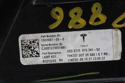 Right Passenger Tail Light Fits 2021 TESLA Y OEM #46128 150208700D