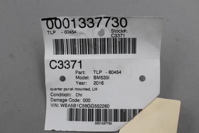 Left Driver Tail Light Quarter Panel Mounted Fits 2014-2016 BMW 535i OEM #46150 63217312707, 63217312707