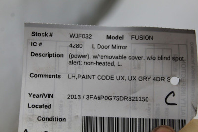 Left Driver Side Silver Door Mirror Power Fits 2013-2014 FORD FUSION OEM #46339 DS7Z17683A, DS7317E715AC, DS7317E715AB