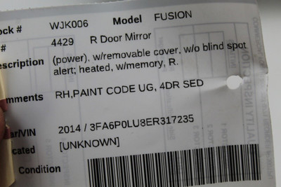 Right Passenger Side White Door Mirror Power Fits 2013-14 FORD FUSION OEM #46336 DS7Z17682CA