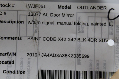 Left Driver Side Black Door Mirror Fits 2016-20 MITSUBISHI OUTLANDER OEM #46303 7632C567, 7632B411BA