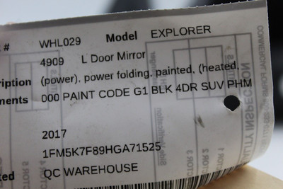 Left Driver Side Black Door Mirror Power Folding 16-18 FORD EXPLORER OEM #46312 GB5Z17683MAPTM