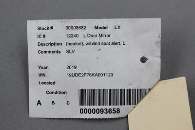 Left Driver Side View Silver Door Mirror Heated Fits 2019 ACURA ILX OEM #46393 76258TX6A22, 76251TA0A11ZB, 76258TX6A22