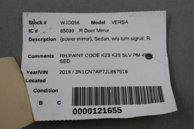 Right Passenger Side Silver Door Mirror Power Fits 15-19 NISSAN VERSA OEM #46452 963739KK0H, 963019KK1A