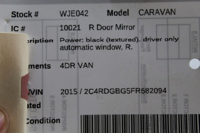 Right Passenger Side Black Door Mirror Power Fits 11-20 DODGE CARAVAN OEM #46436 5113410AM, 05113410AI