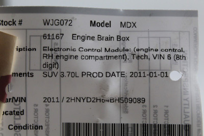Engine ECU ECM Electronic Module Engine Control Base 2010-11 ACURA MDX OEM 46591 37820-RYE-A76