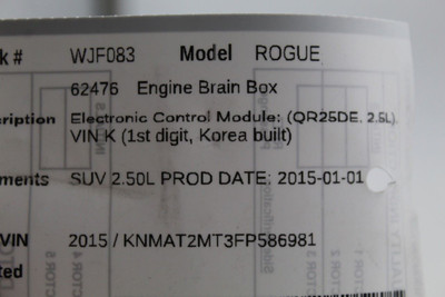Engine ECU ECM Electronic Control Module 2.5L Fits 15-17 NISSAN ROGUE OEM #46594