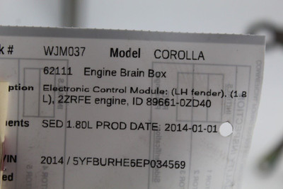 Engine ECU ECM Electronic Control Module Fits 2014 TOYOTA COROLLA OEM #46607 89661-0ZD40