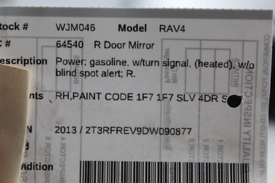 Right Passenger Side Silver Door Mirror Power Fits 13-14 TOYOTA RAV4 OEM #46616 879100R080C0, 8791042B80