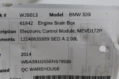 Engine ECU ECM Electronic Control Module Fits 2014-2018 BMW 320i OEM #46686 12148631689