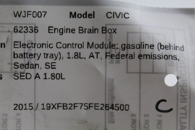 Engine ECU ECM Electronic Control Module 1.8L Fits 2014-15 HONDA CIVIC OEM 46692 37820-R2J-L55