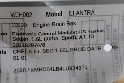 Engine ECU ECM Electronic Control Module 1.4L 2019-20 HYUNDAI ELANTRA OEM #46664 391F5-03AB2