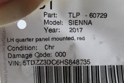 Left Driver Tail Light Quarter Panel Mounted 2015-2020 TOYOTA SIENNA 46722 8156008051, 8156008050, 8156008051, 8156008050