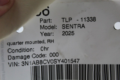 Right Passenger Tail Light Quarter Mounted Fits 2020-25 NISSAN SENTRA OEM #46830 265506LB0A, 265506LB0A