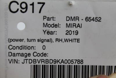 Right Passenger Side View White Door Mirror Fits 2016-20 TOYOTA MIRAI OEM #46844 8173030161, 8791062051C1