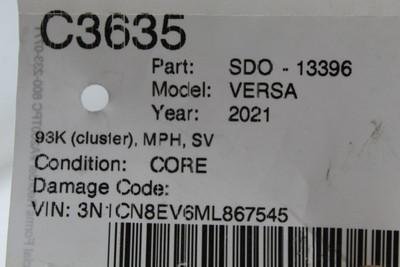 Speedometer Cluster 93K Miles MPH Sr Fits 2020-2022 NISSAN VERSA OEM #46865 248105EE1A, 248105EE1A