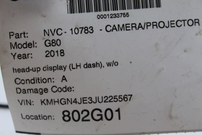Camera/Projector Head-up Display Left Hand Dash Fits 18-20 GENESIS G80 OEM 46907 94310B1420, 94310B1420