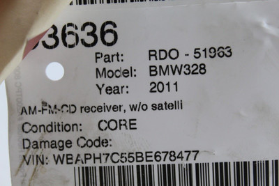 Audio Equipment Radio Fits 2011 BMW 328I OEM #46933 65129243928