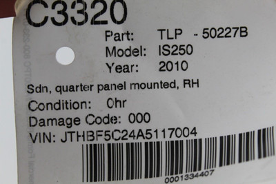 Passenger Tail Light Sedan Quarter Panel Mounted 2009-2010 LEXUS IS250 46978 8155153220