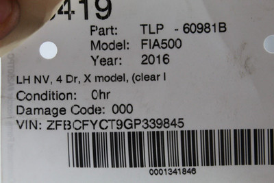 Left Driver Tail Light Clear Lens 4 Door X Model Fits 16-17 FIAT 500 OEM #47122 68285132AA