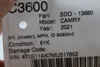 Speedometer Cluster 61K Miles MPH Fits 2019-2024 TOYOTA CAMRY OEM #47096 838000XD24, 838000XD24, 838000XD23, 838000XD22