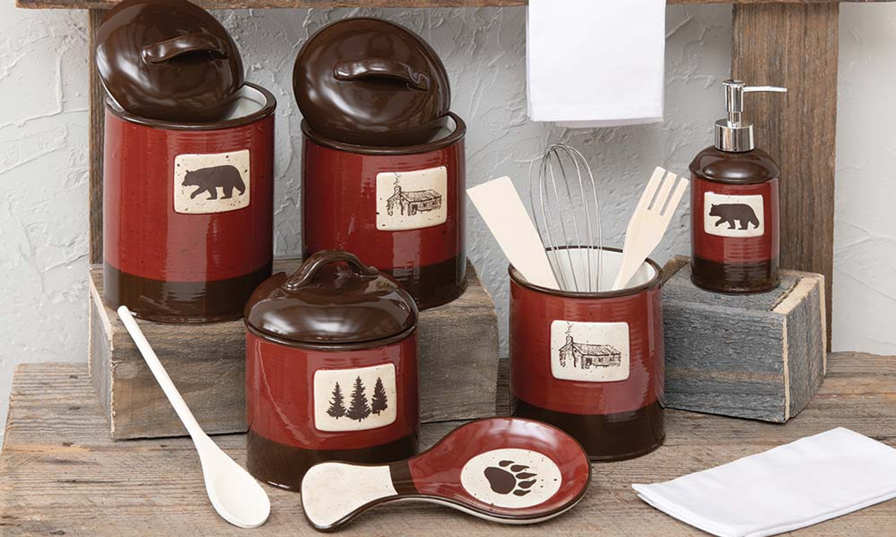 Pine Tree & Bears Toilet Paper Stand, USA Made - Log Cabin Decor, Black Forest Decor DS22419