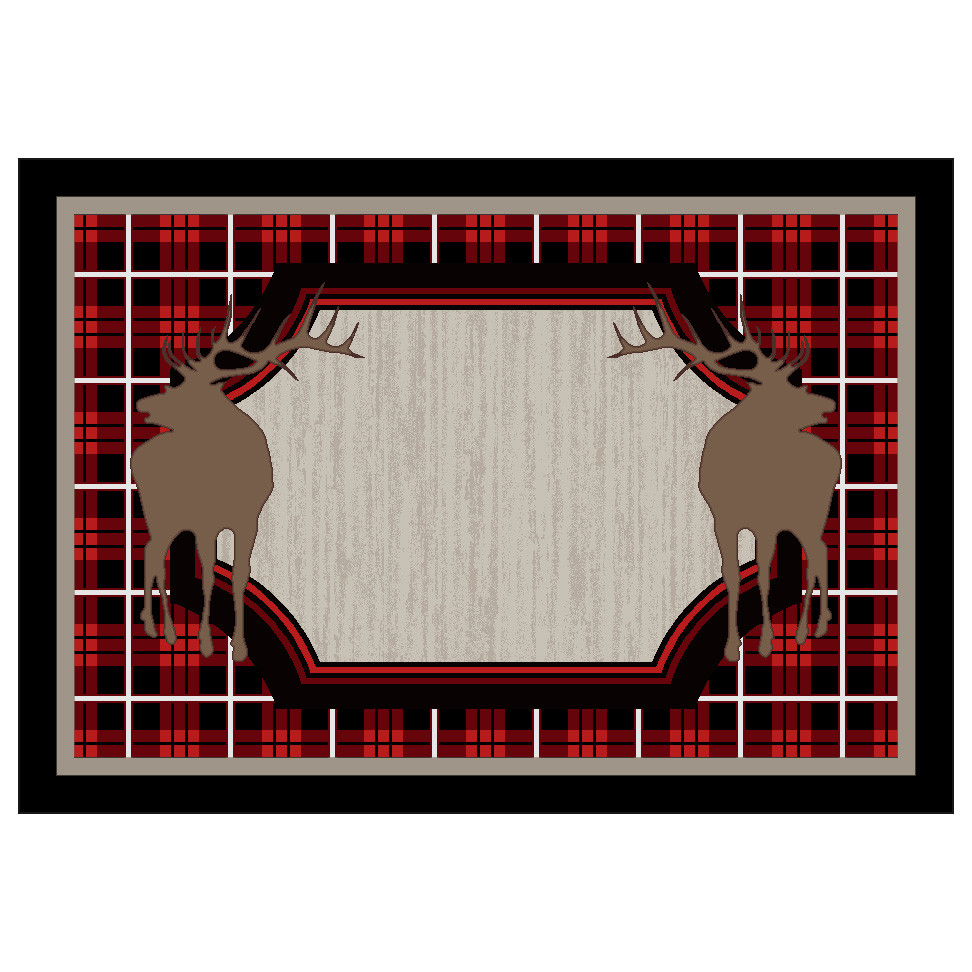 Plaid Elk Rug 3 x 4 Black Forest Decor