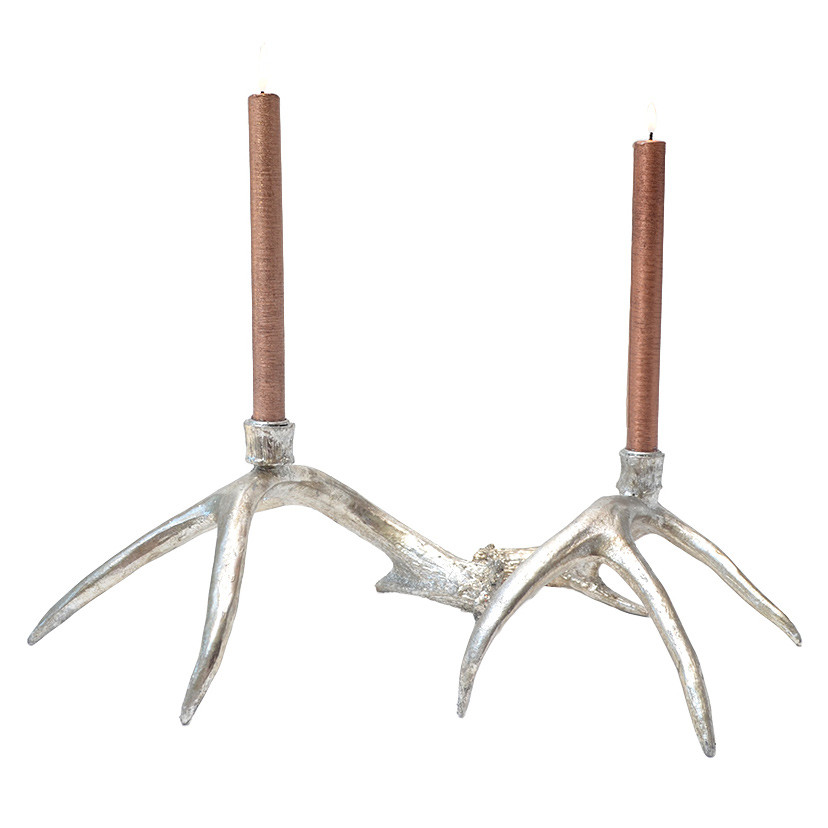Silver Antler Candlesticks Set of 2 Black Forest Decor
