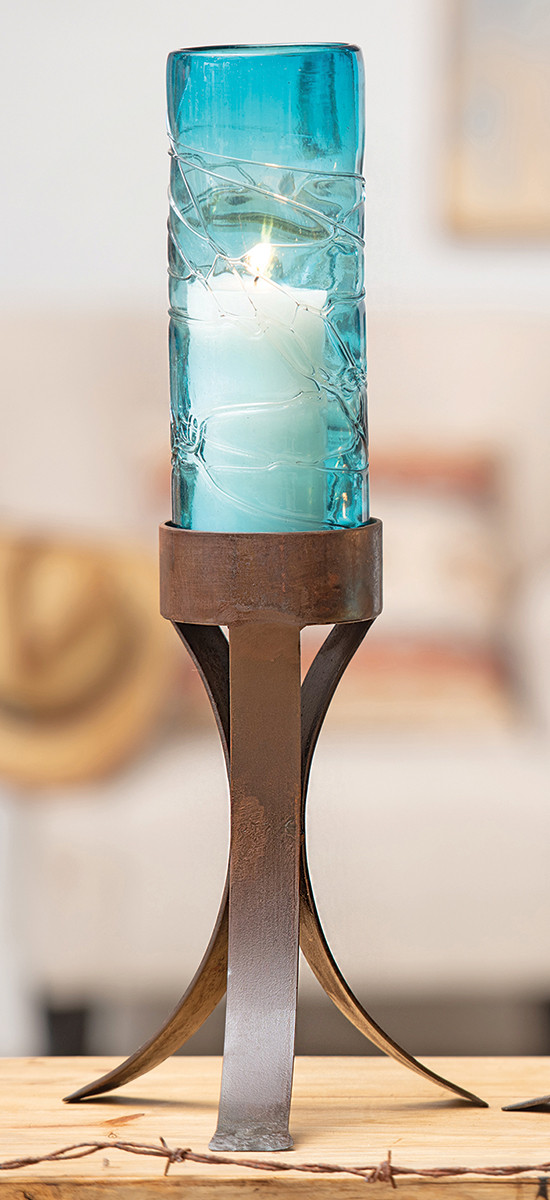 Rustic Candle Holders Diamond Candle Holder with Turquoise Crosses