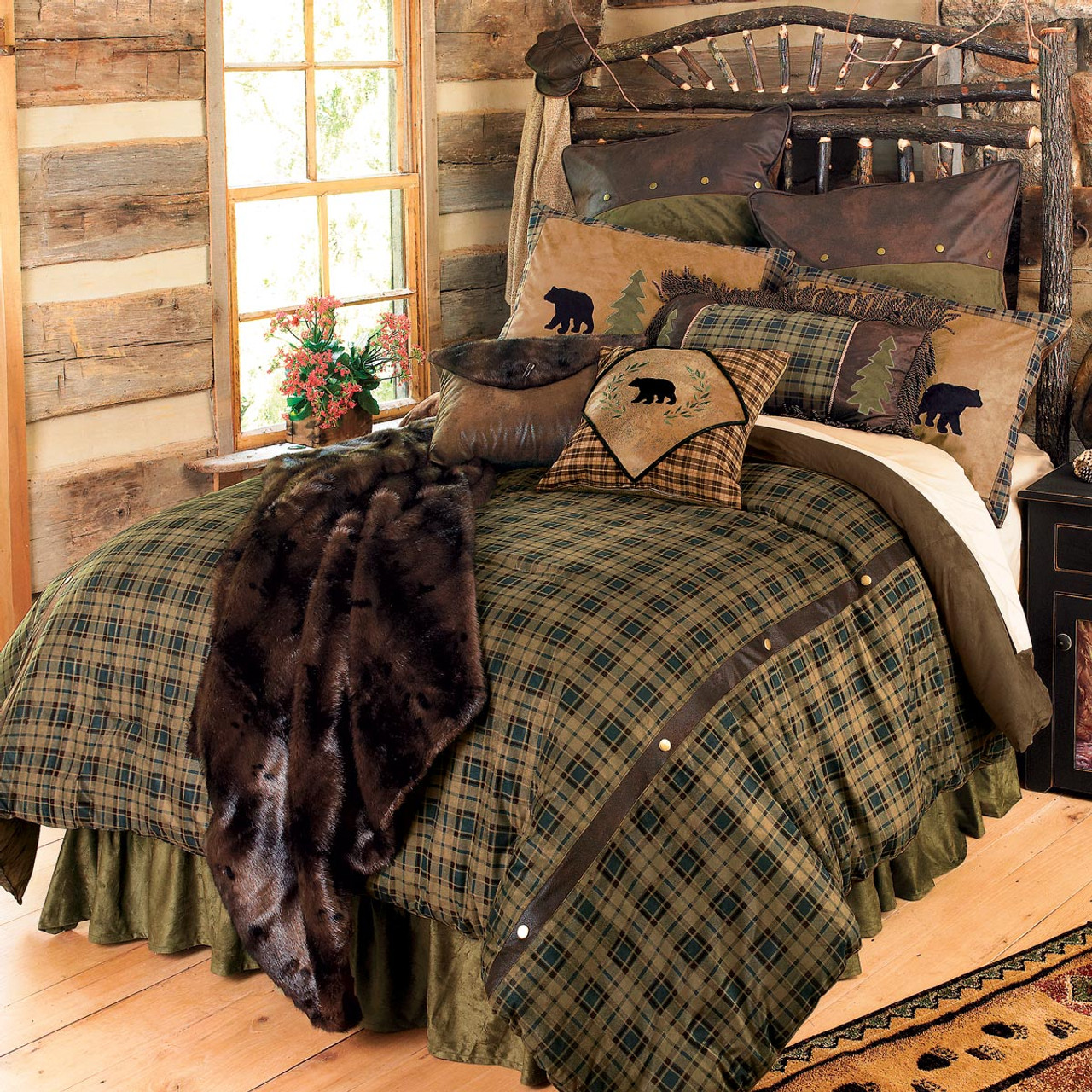 Rustic Bedding King Size Alpine Bear Bed SetBlack Forest Decor