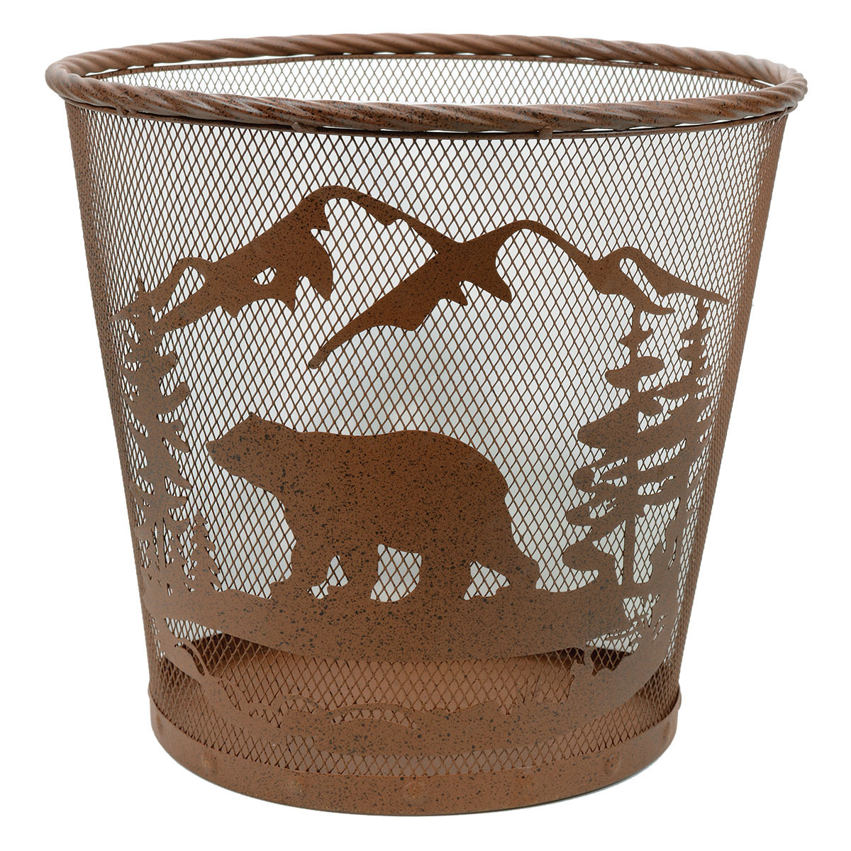 Metal Art Bear Waste Basket Black Forest Decor
