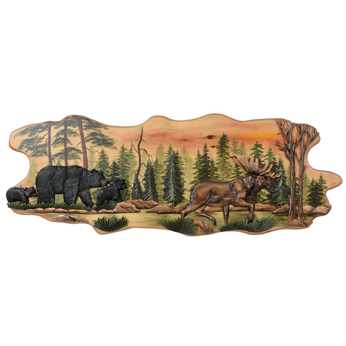 Bear & Moose Trail Carved Wood Wall ArtBlack Forest Décor