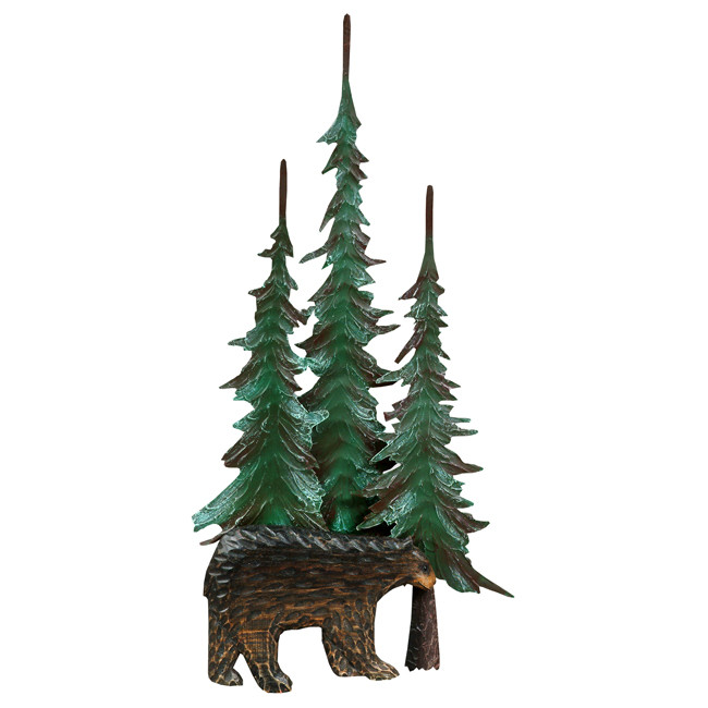 Black Bear & Tree Metal Wall Sculpture Black Forest Decor
